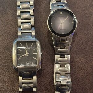 Fossil Silver Tone pair of Bracelet Watches